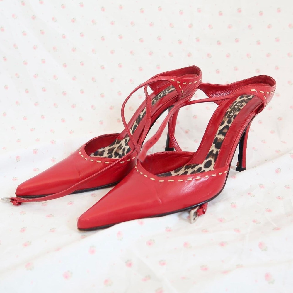 vintage red leather heels y2k pointed toe stiletto shoes